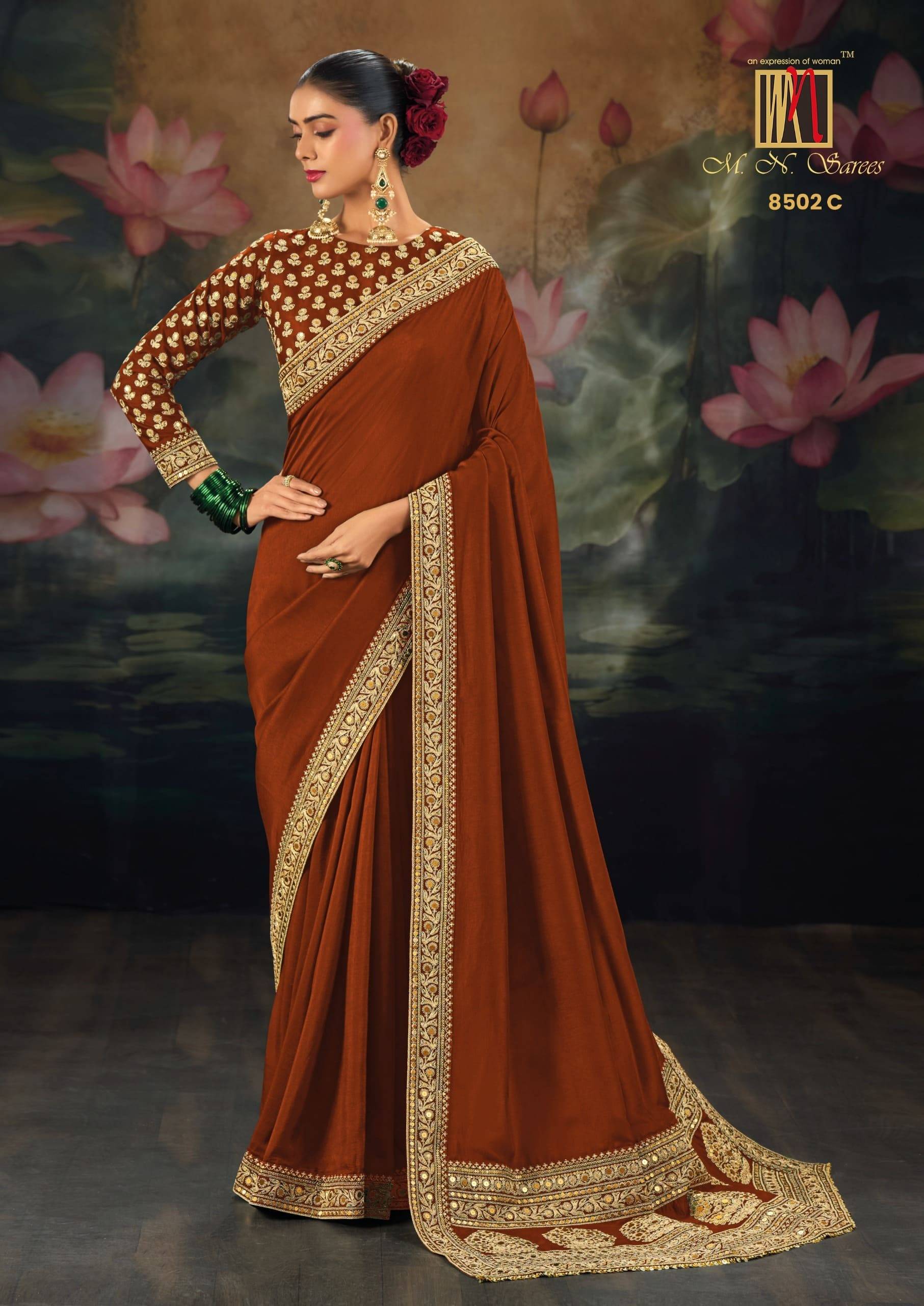 8500 SERIES By M.N Saree 8501 To 8508 Series Indian Traditional Wear Collection Beautiful Stylish Fancy Colorful Party Wear & Occasional Wear Silk Sarees At Wholesale Price